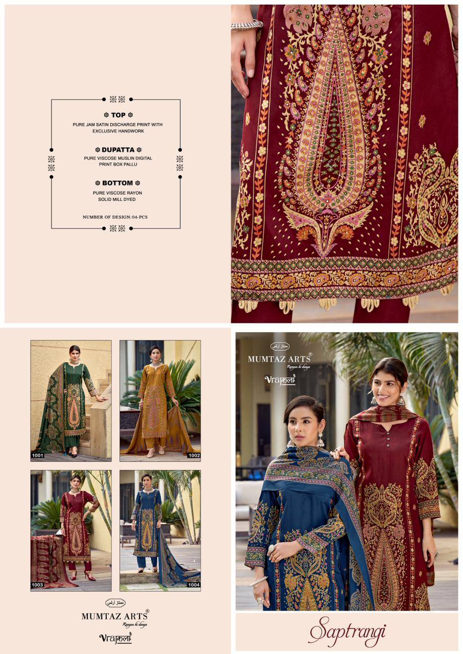 SAPTRANGI by MUMTAZ ARTS 1001 to 1004 series VISCOSE JAM dresses at Wholesale Price